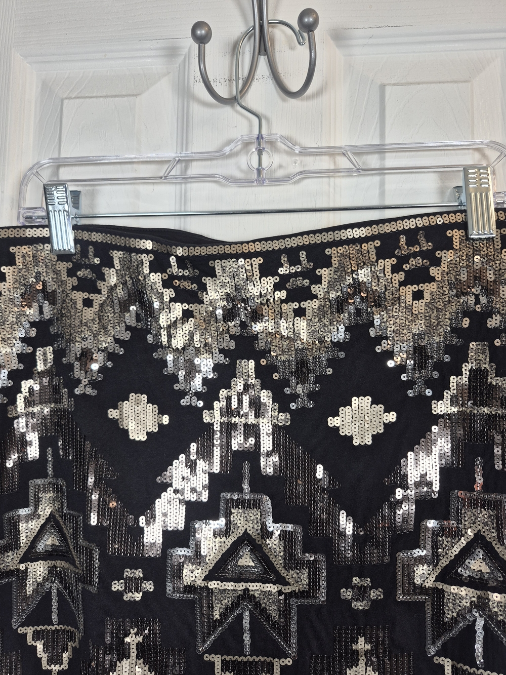 Express Aztec Geometric Mini Sequin Skirt Silver Bronze Tribal Boho Party Medium - Picture 2 of 6